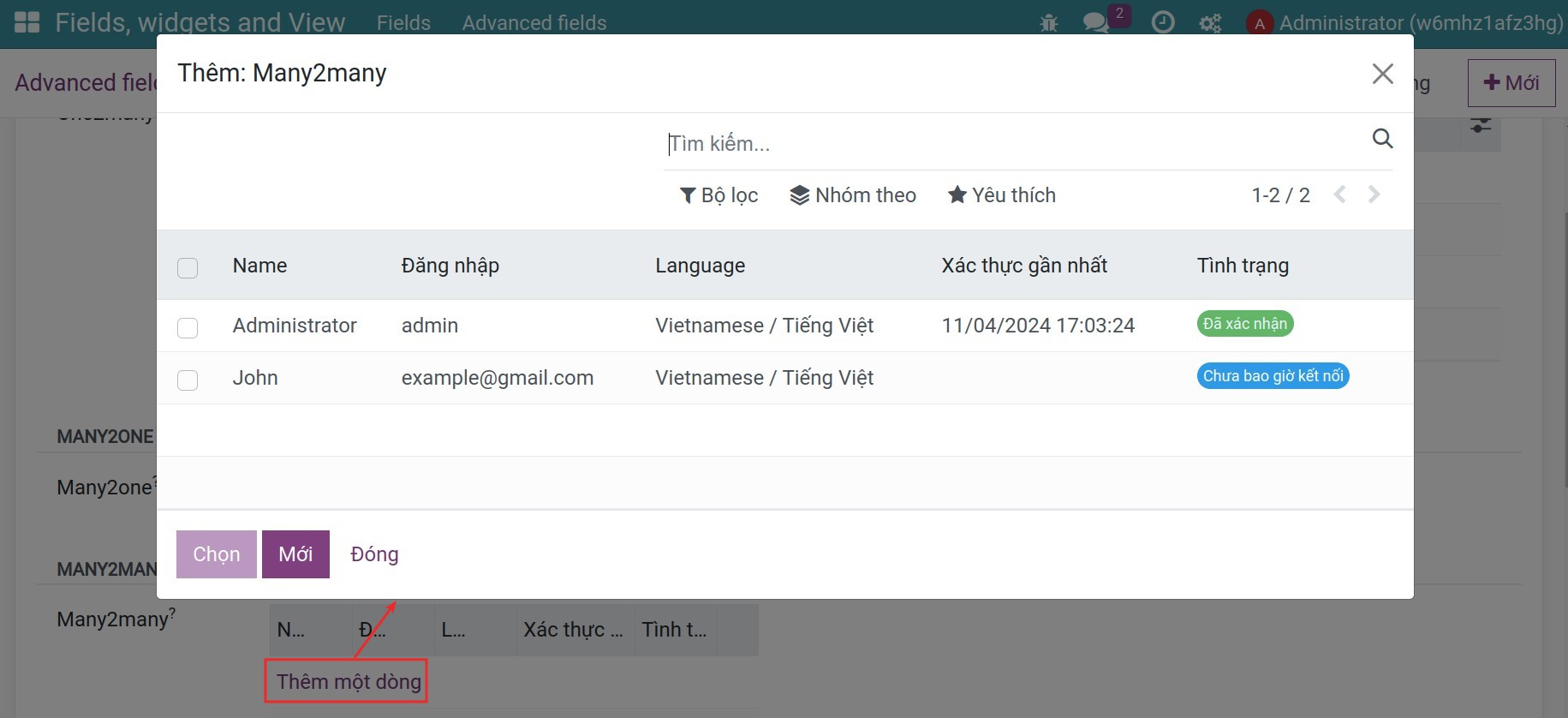 Trường one2many và các widget hỗ trợ