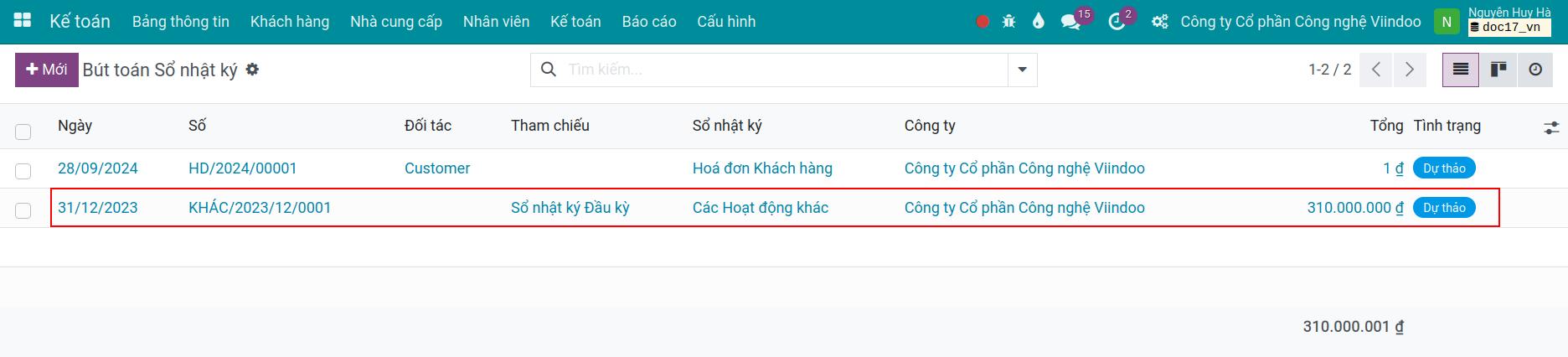 Xem bút toán sổ nhật ký