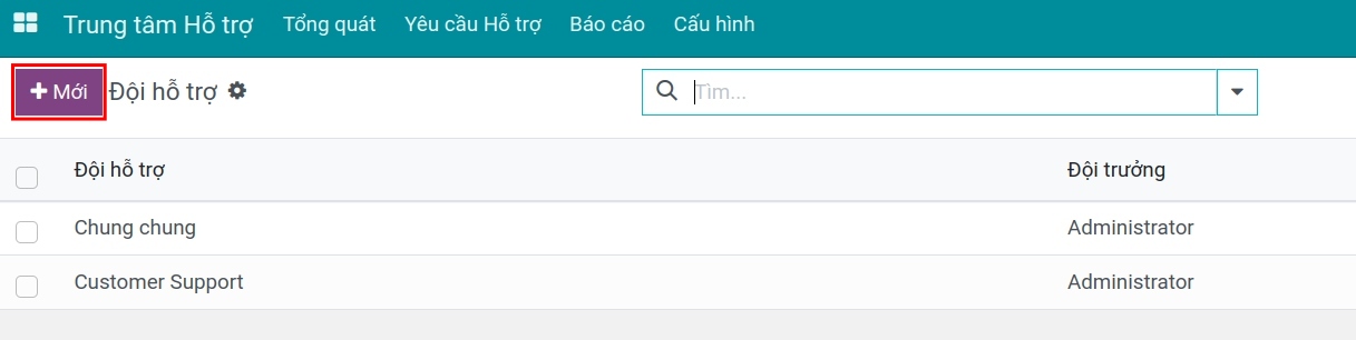 Tạo mới một đội hỗ trợ Viindoo