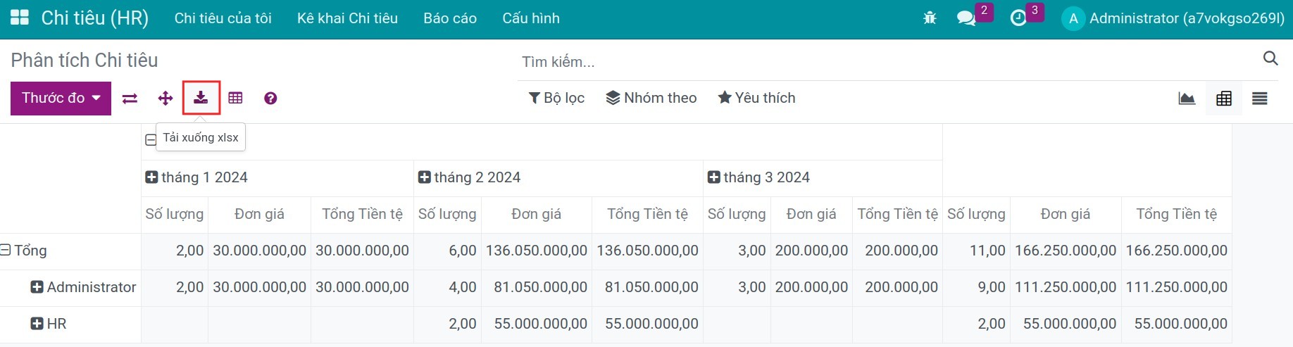 Tải xuống định dạng Excel để phân tích