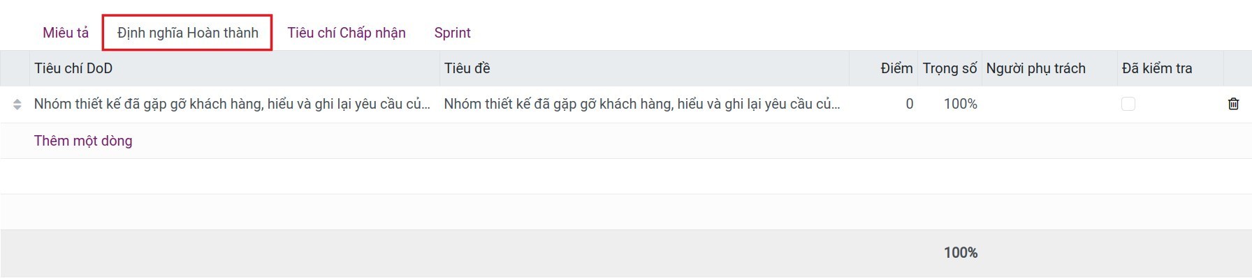 Thêm DoD vào US