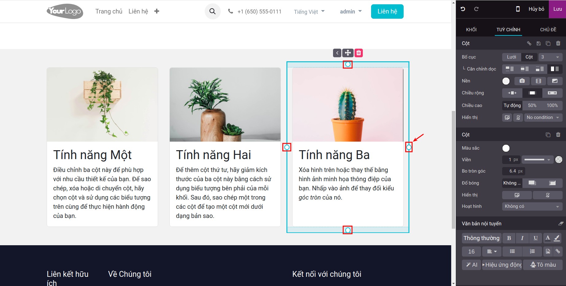 Thay đổi kích thước khối nội dung