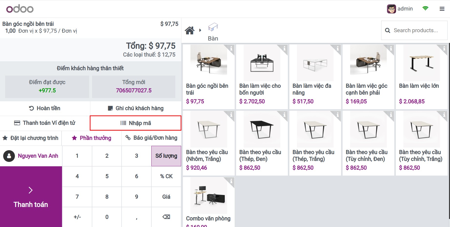tạo một phiên bán hàng