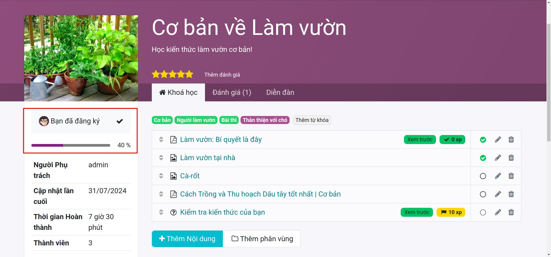 Tiến độ học