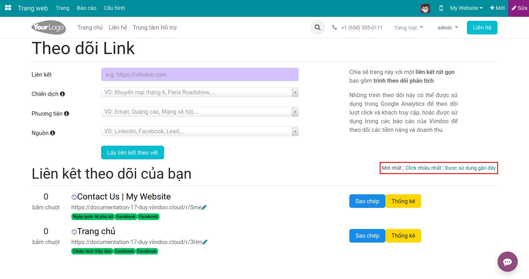Sắp xếp theo vết link