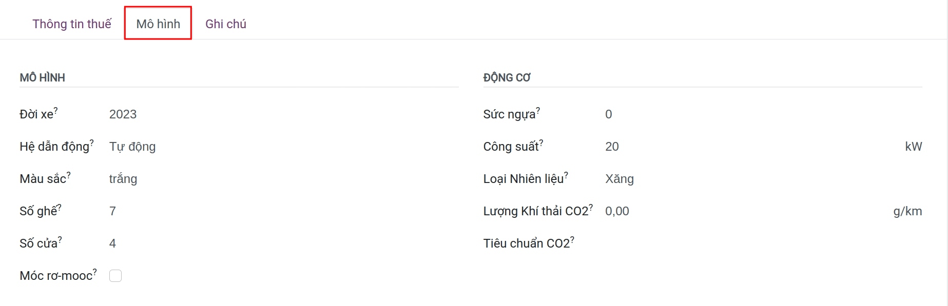 thong tin mo hinh