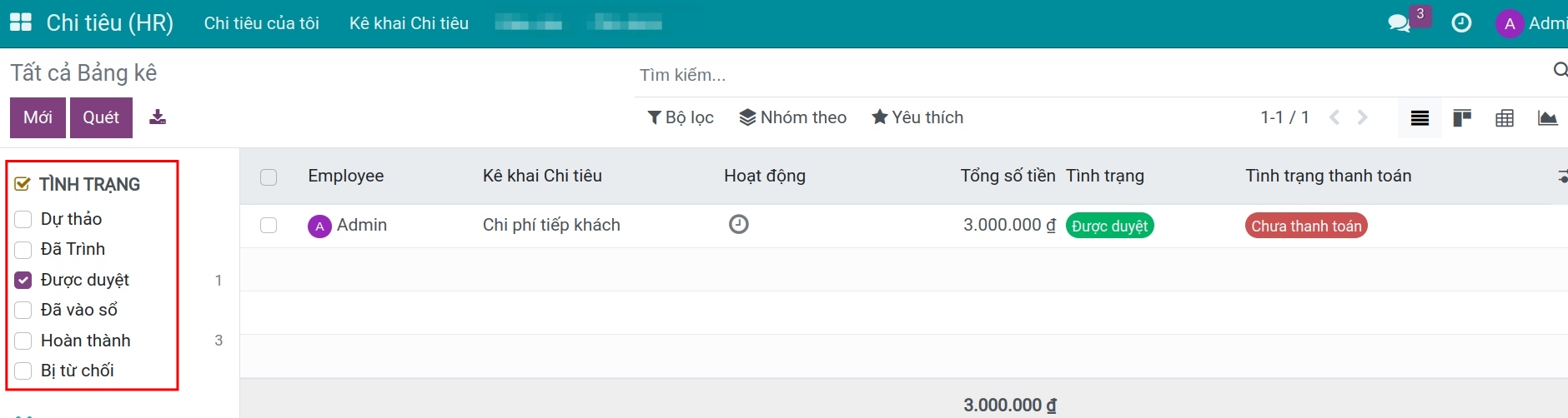 Truy cập chi tiêu cần vào sổ