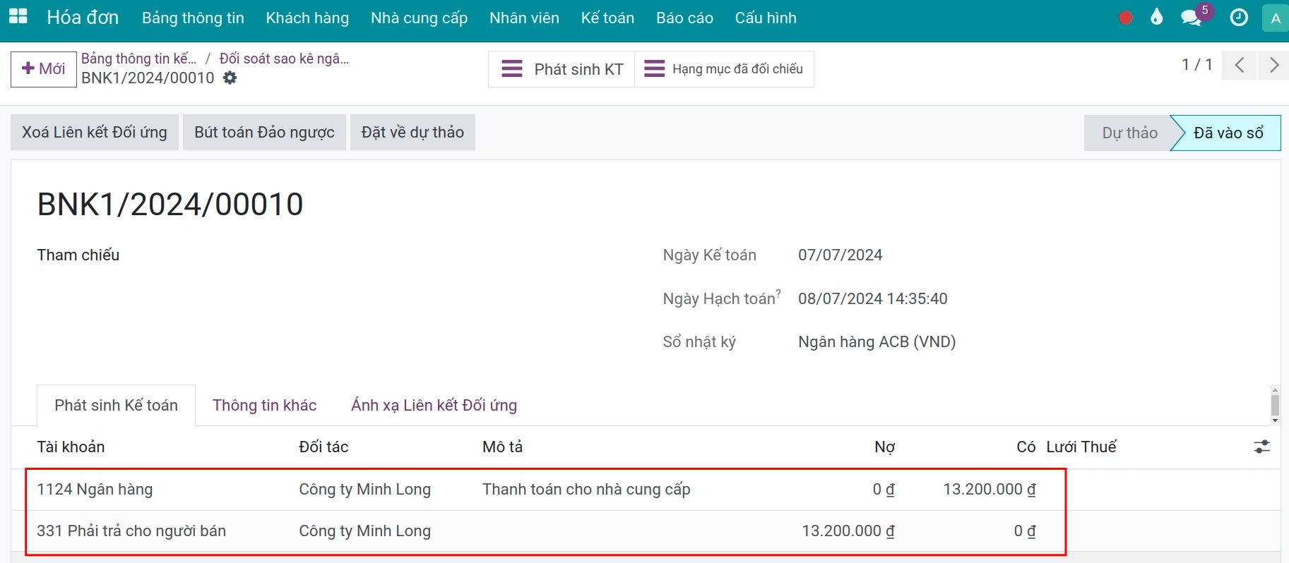 Phát sinh kế toán ghi nhận công nợ