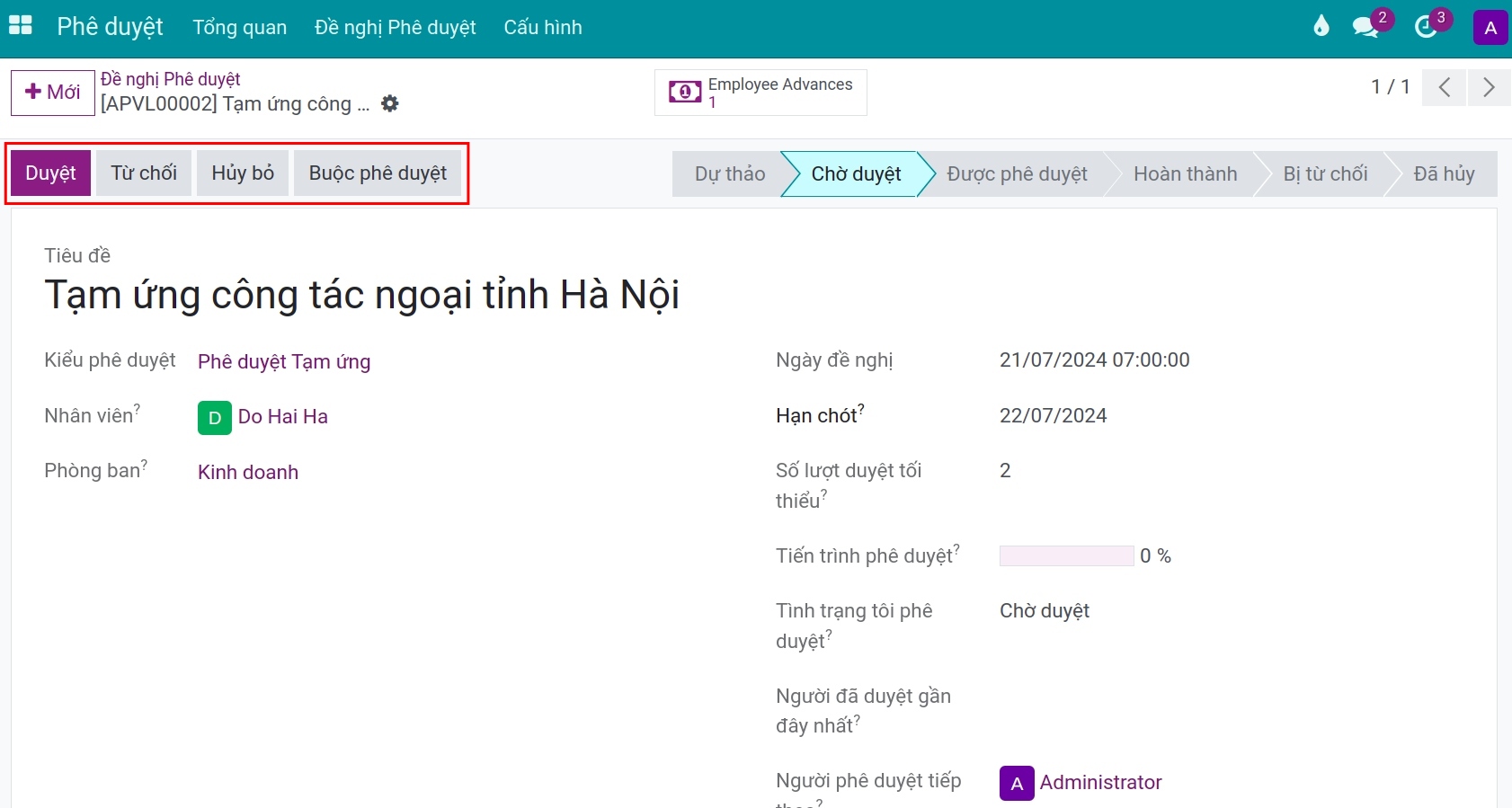 Bấm chấp thuận phiếu đề nghị