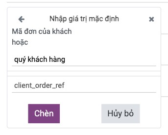 Bước Nhập giá trị mặc định với chữ mặc định và nút Chèn