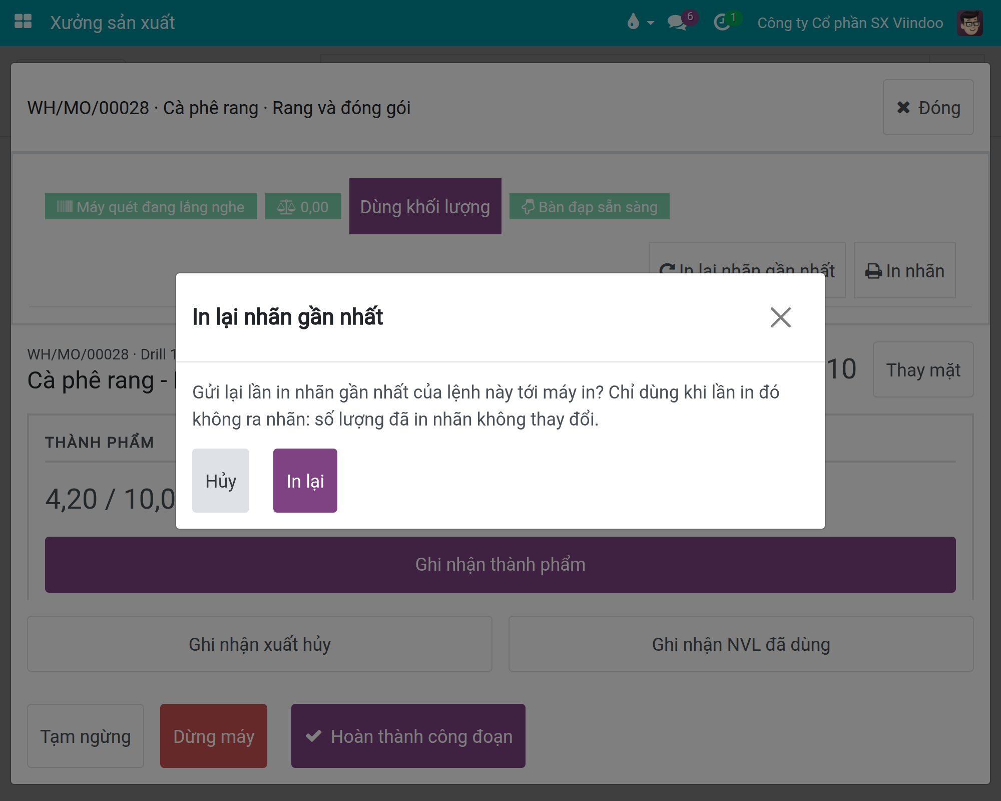 Hộp xác nhận In lại nhãn gần nhất: Gửi lại lần in nhãn gần nhất của lệnh này tới máy in?