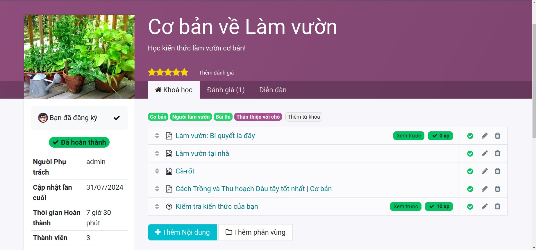 Hoàn thành khóa học