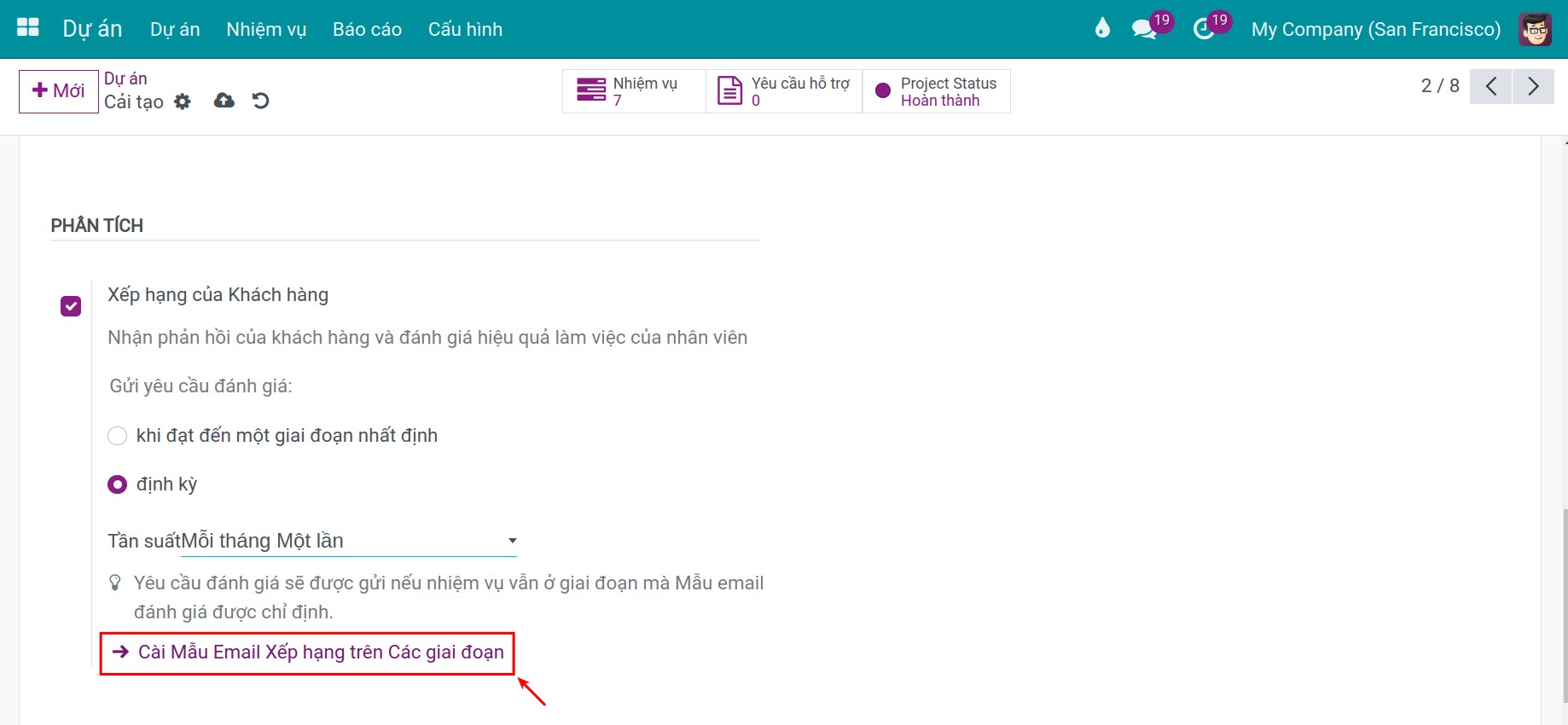 Thiết lập mẫu email đánh giá