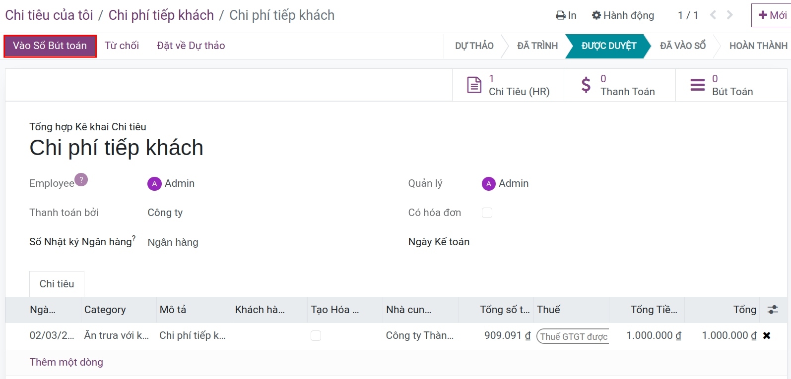 Chọn tài khoản kế toán dựa theo thanh toán bởi công ty