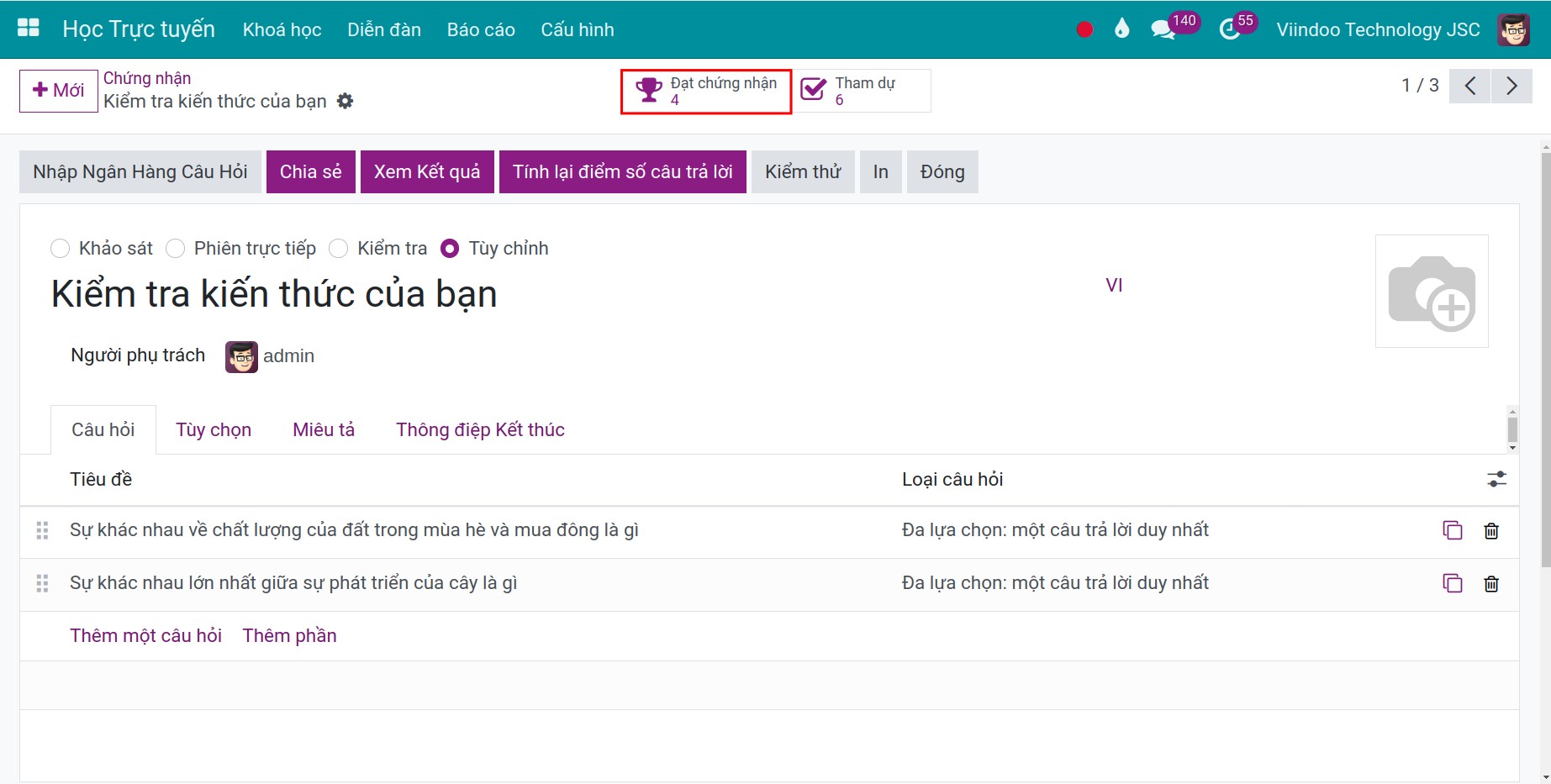 Danh sách chứng nhận