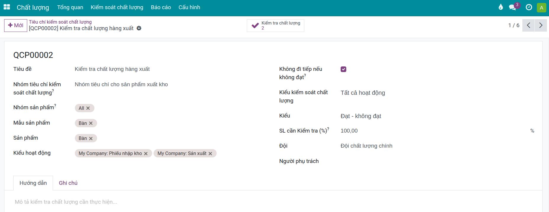 Thông tin tiêu chí kiểm soát chất lượng Viindoo