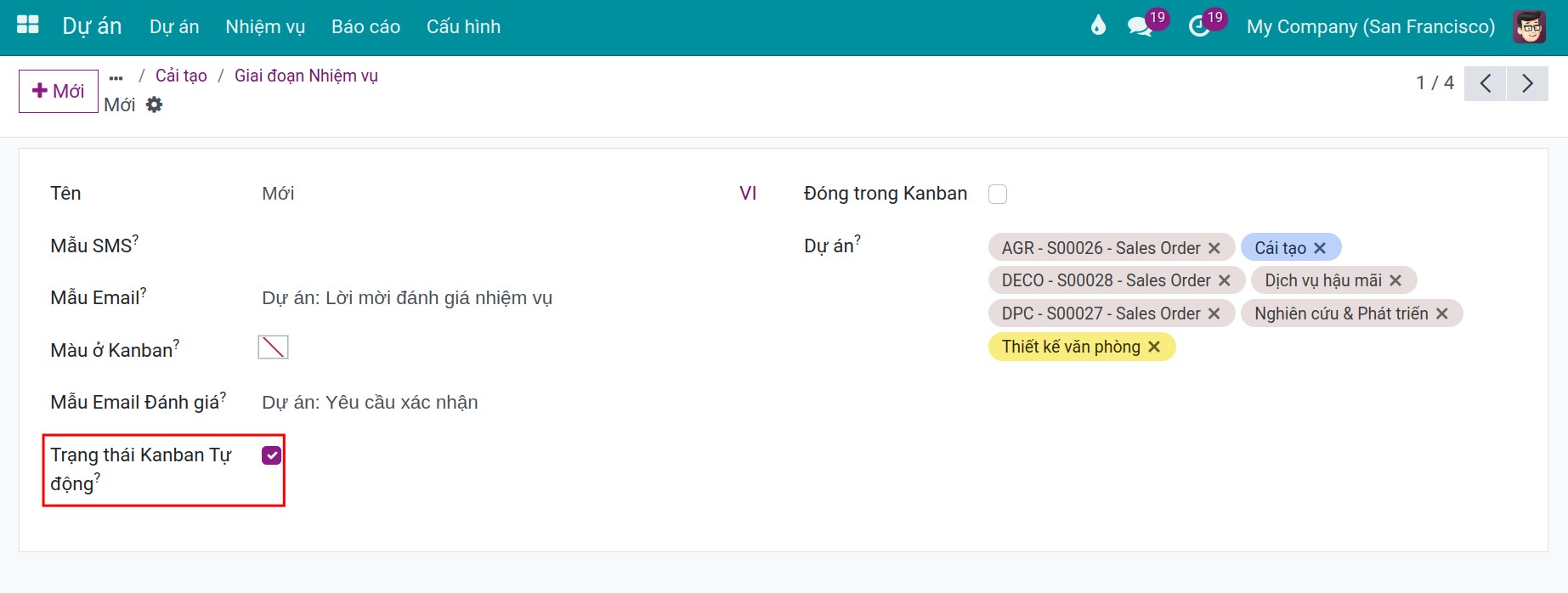 Trạng thái Kanban tự động