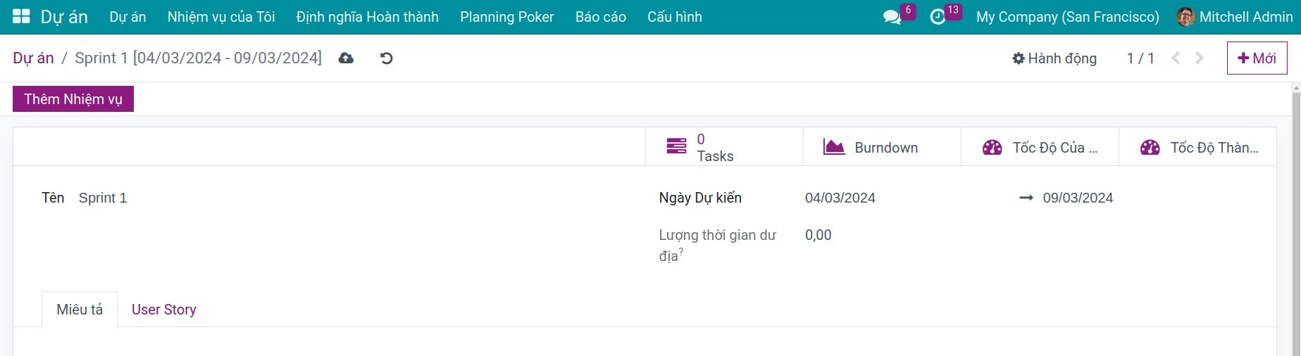 Tạo sprint cho dự án