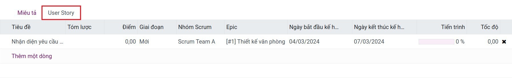 Tạo sprint cho dự án
