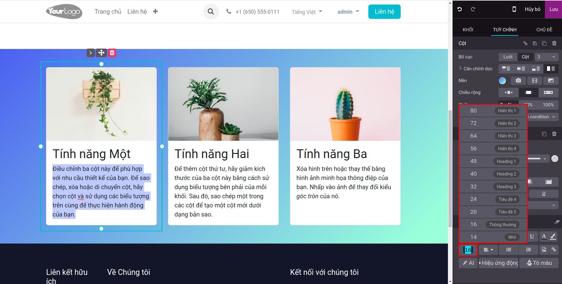 Chỉnh sửa kích cỡ chữ của văn bản