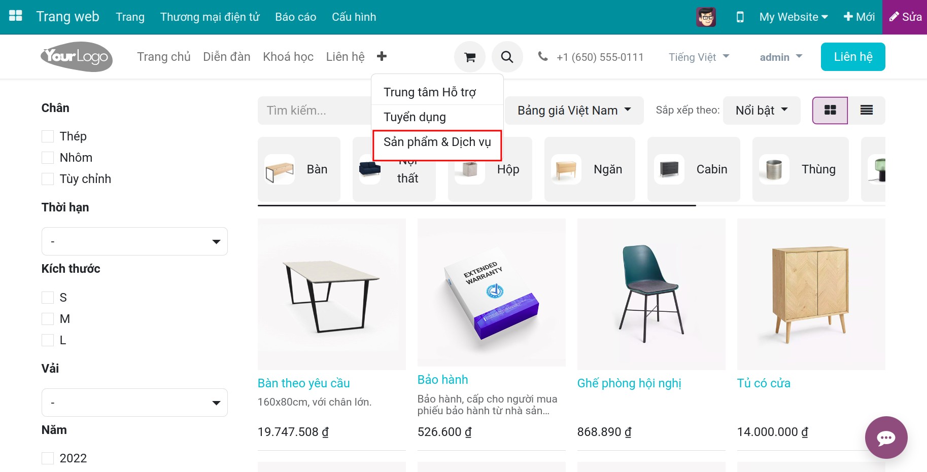 Chọn sản phẩm trên website