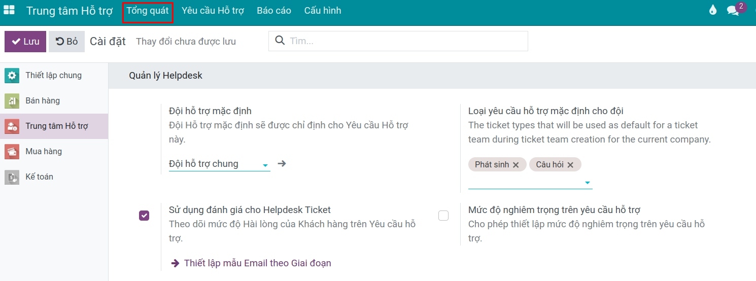 Chỉnh sửa đội hỗ trợ tại ứng dụng Trung tâm Hỗ trợ Viindoo