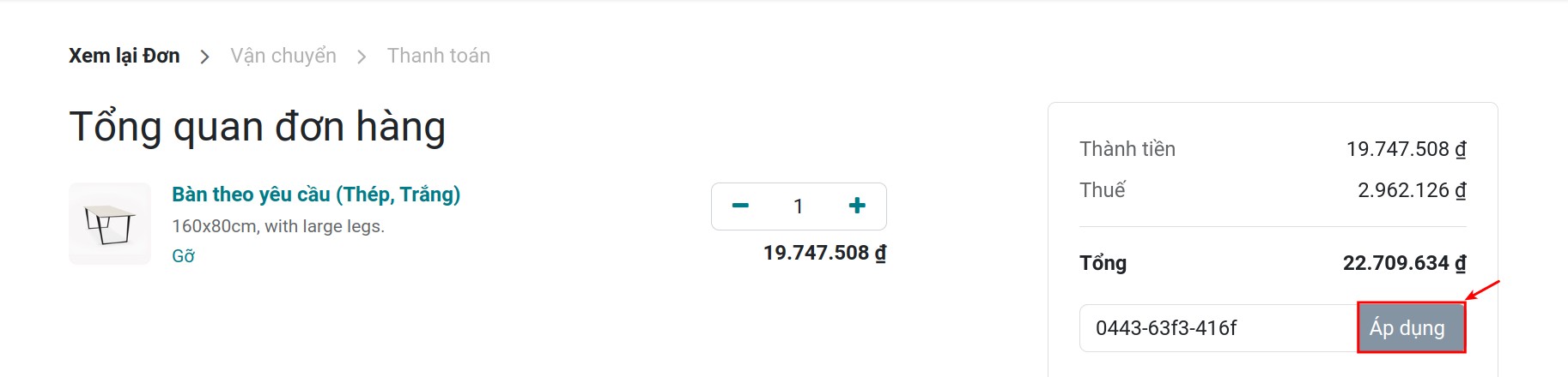 áp dụng một chương trình mã giảm giá cho đơn hàng tiếp theo trong website