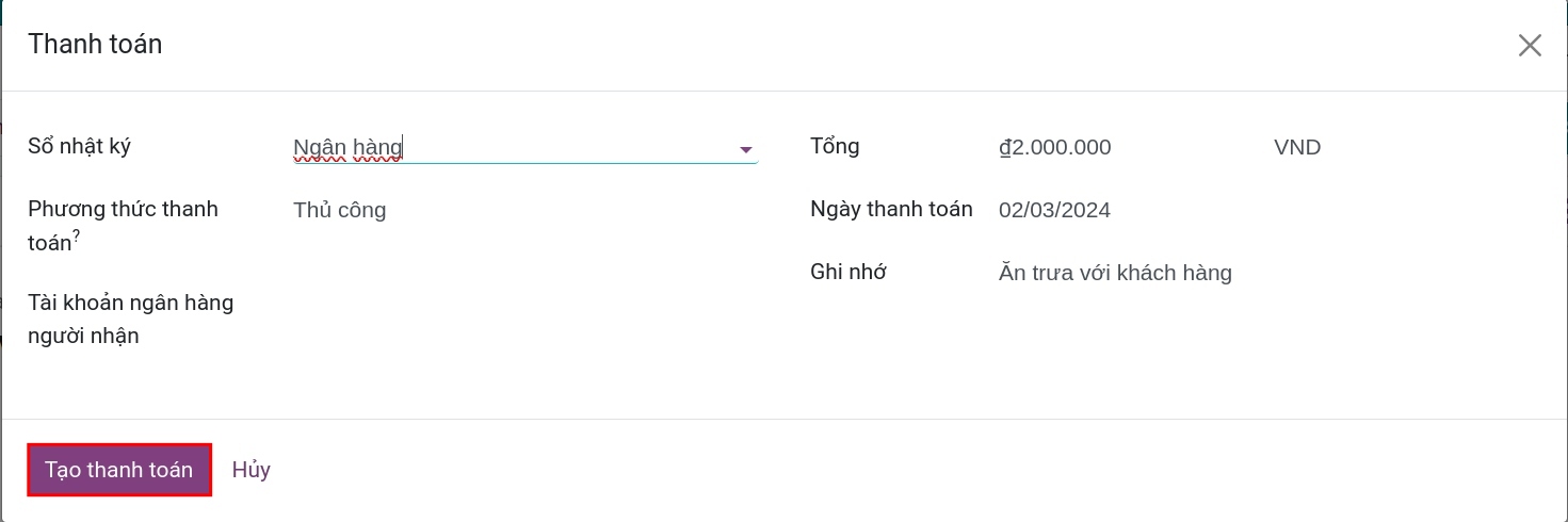 Nhập tổng thanh toán