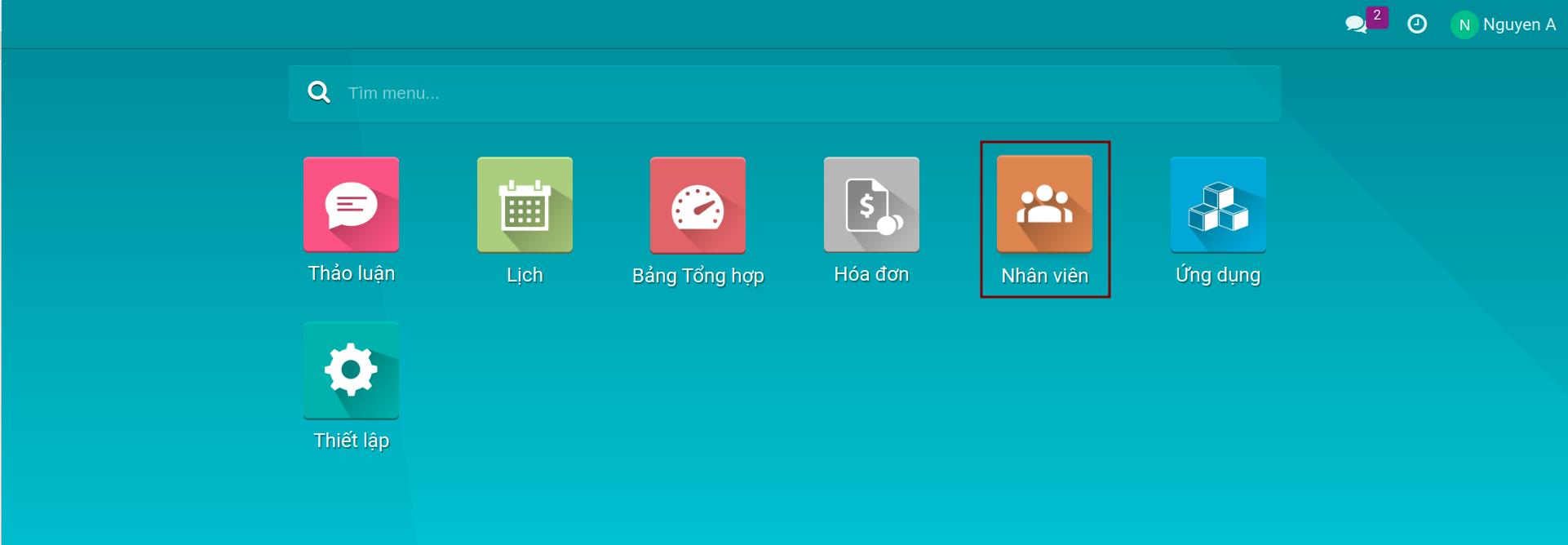Menu Nhân viên ở menu chính