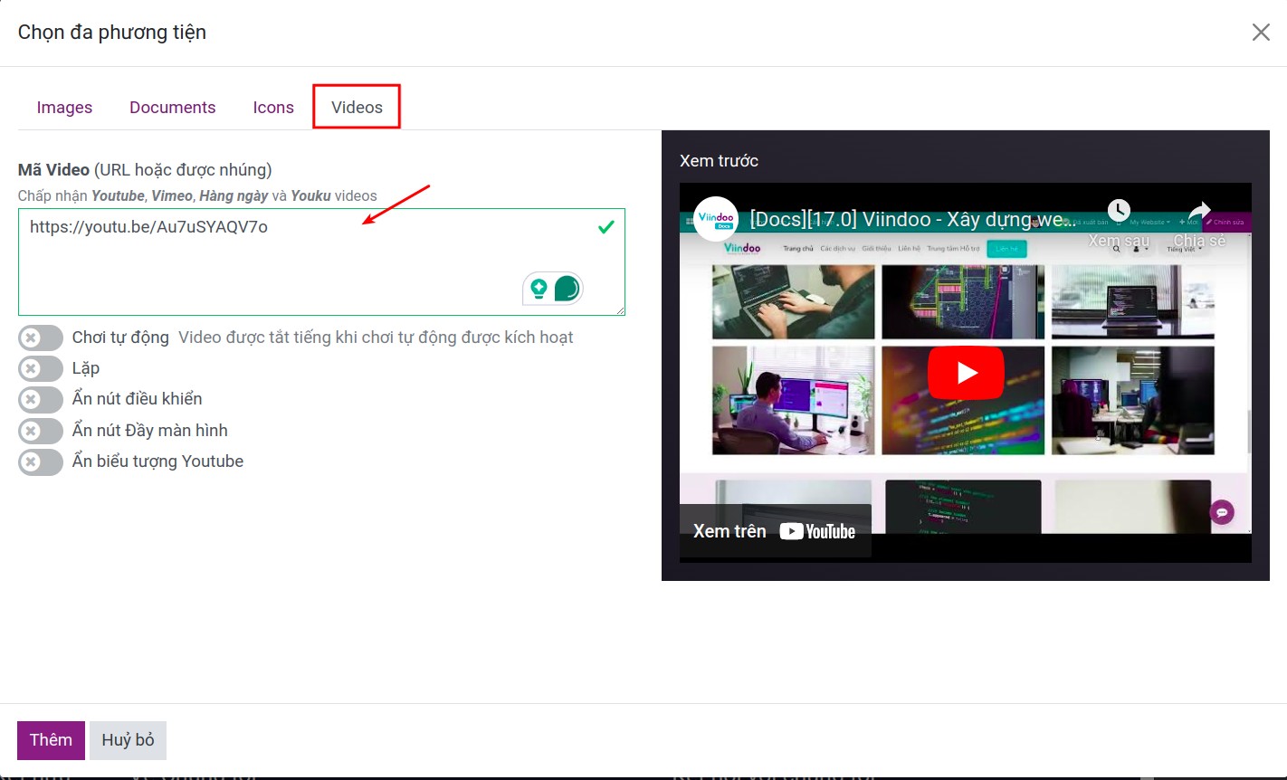 Thêm đường dẫn video