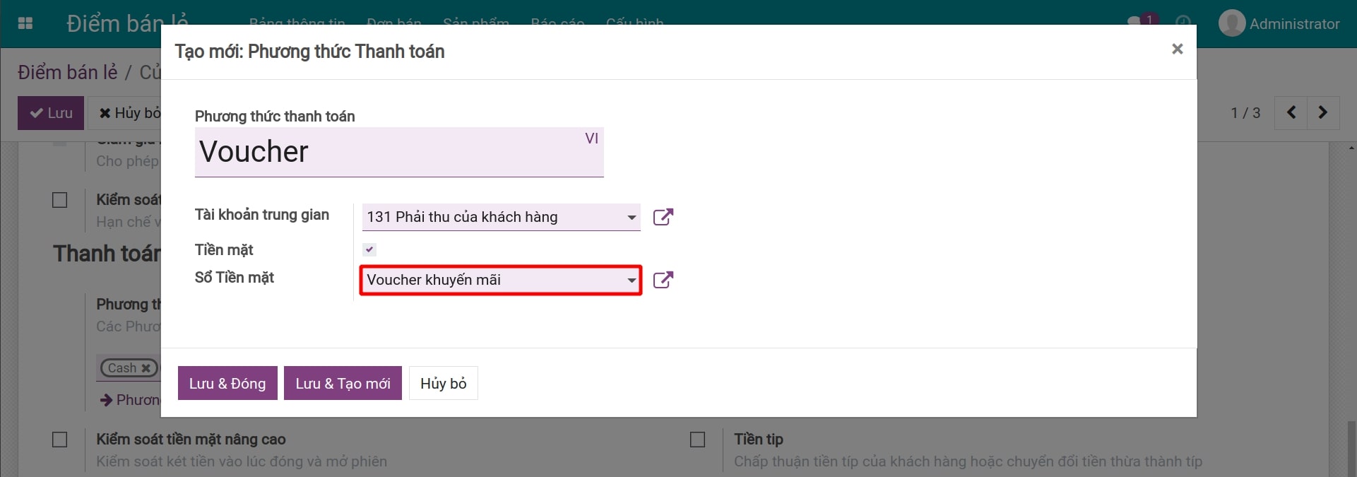 Tạo mới phương thức thanh toán