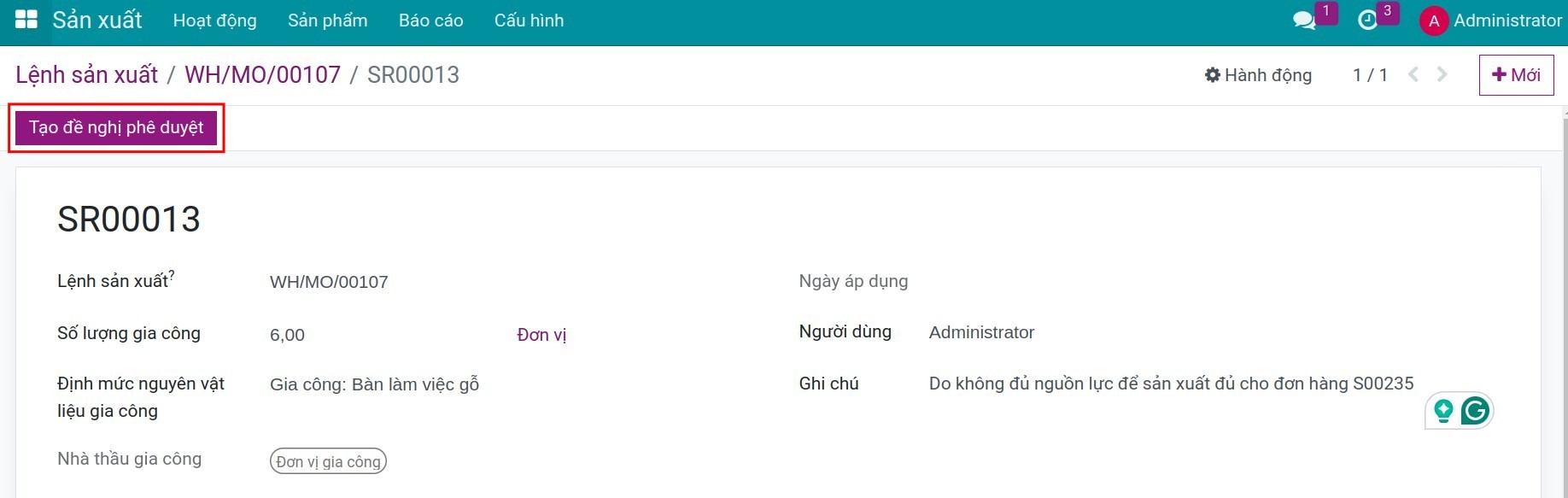 Tạo phiếu duyệt