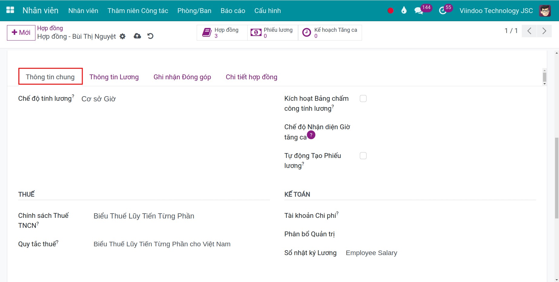 Đãi ngộ hàng tháng trên hợp đồng tính lương