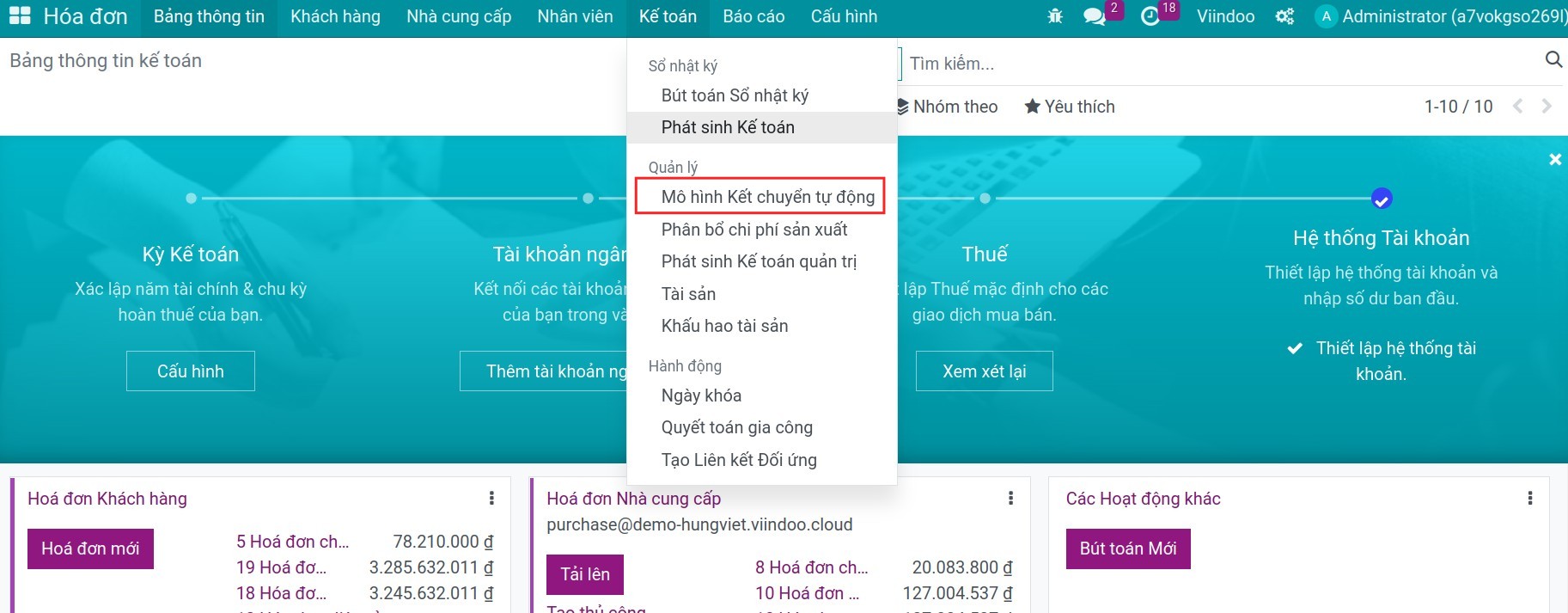 Mô hình kết chuyển tự động - Kế toán Viindoo