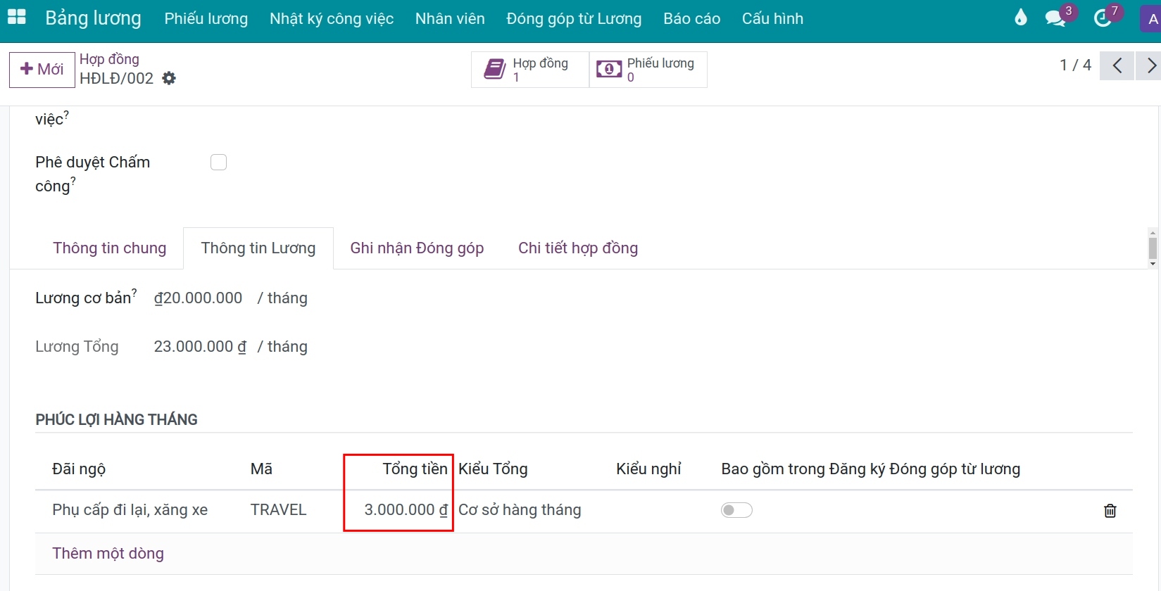 Cập nhật Phụ cấp hợp đồng