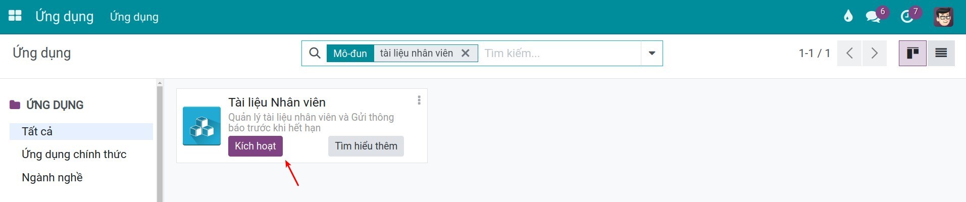 Cài mô đun tài liệu nhân viên trong Viindoo