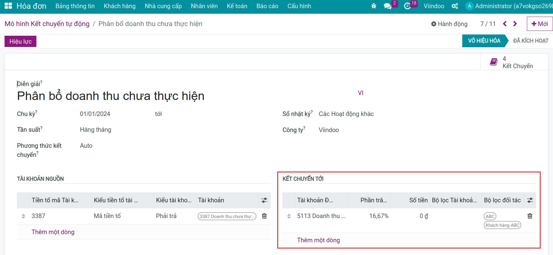 Thiết lập tài khoản đích