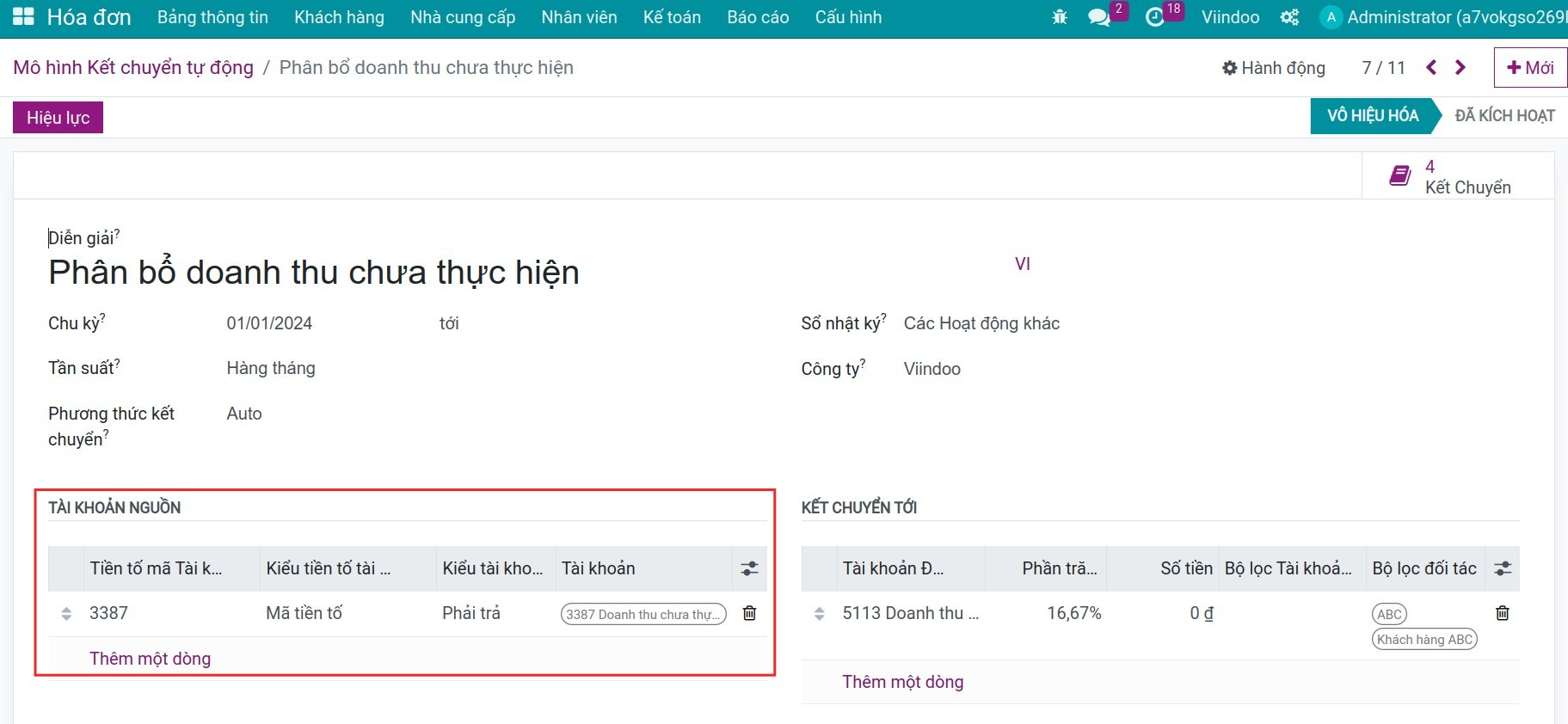 Mô hình kết chuyển tự động - Kế toán Viindoo