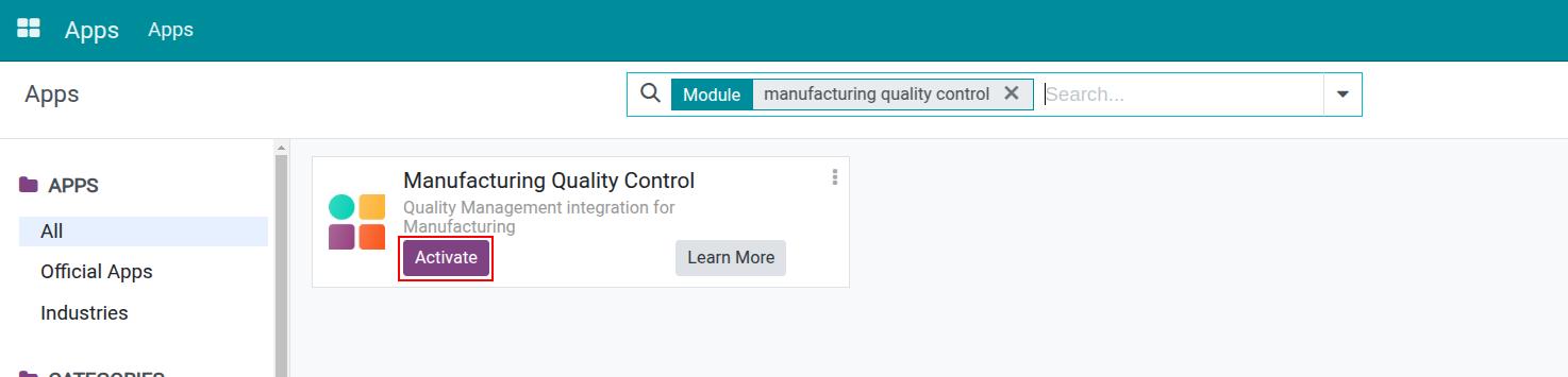 Install the Quality Control for MRP module