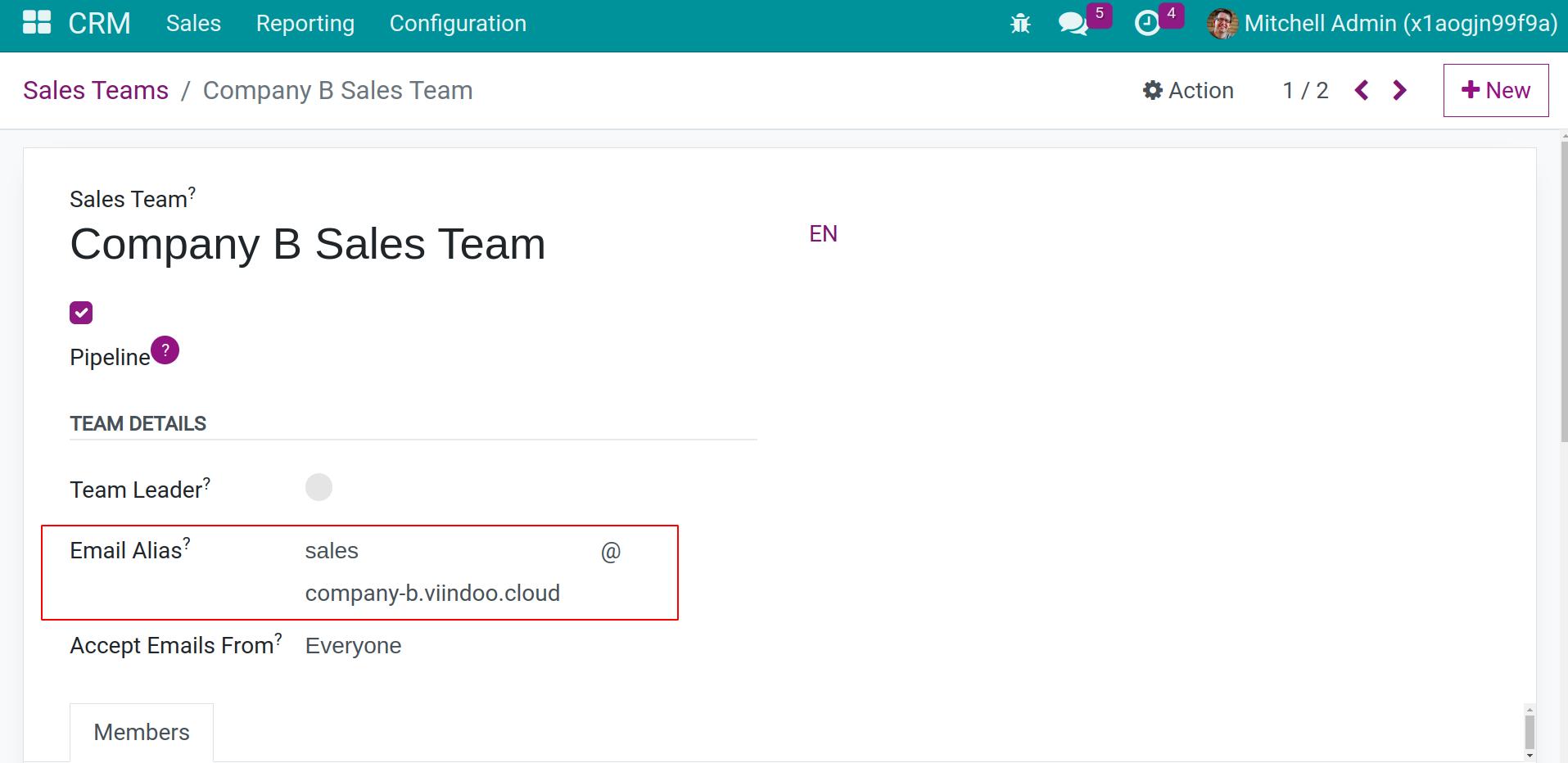 Alias Email Sale Team