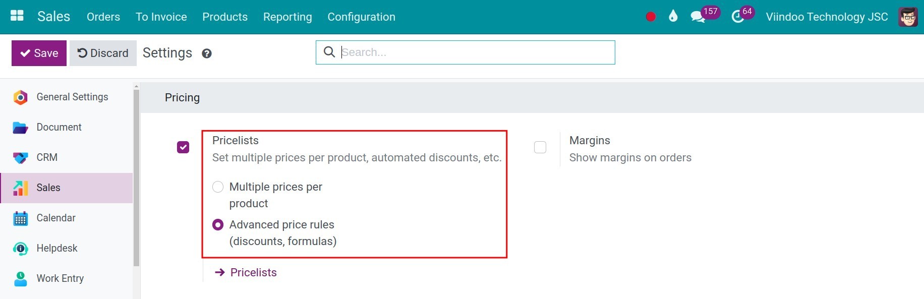 Set up pricelists feature on Viindoo