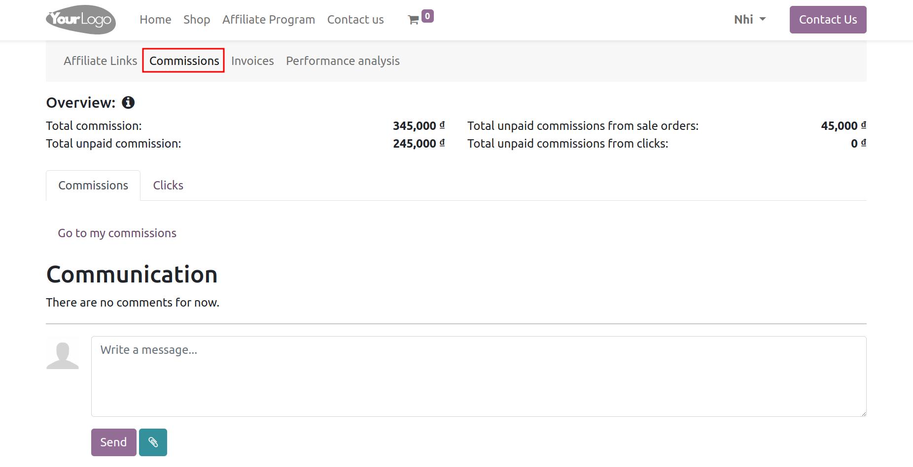Affiliate commissions view