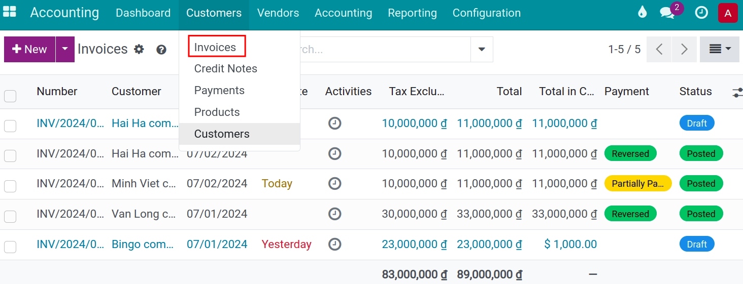 Create a payment - Viindoo Accounting