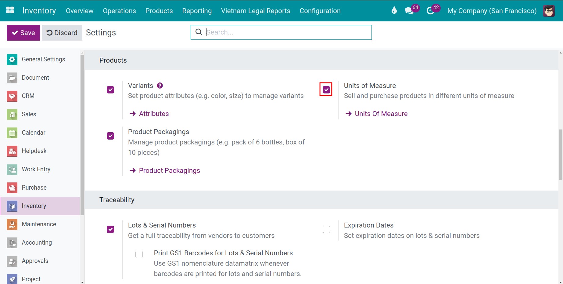Enable Units of Measure in Viindoo Inventory software