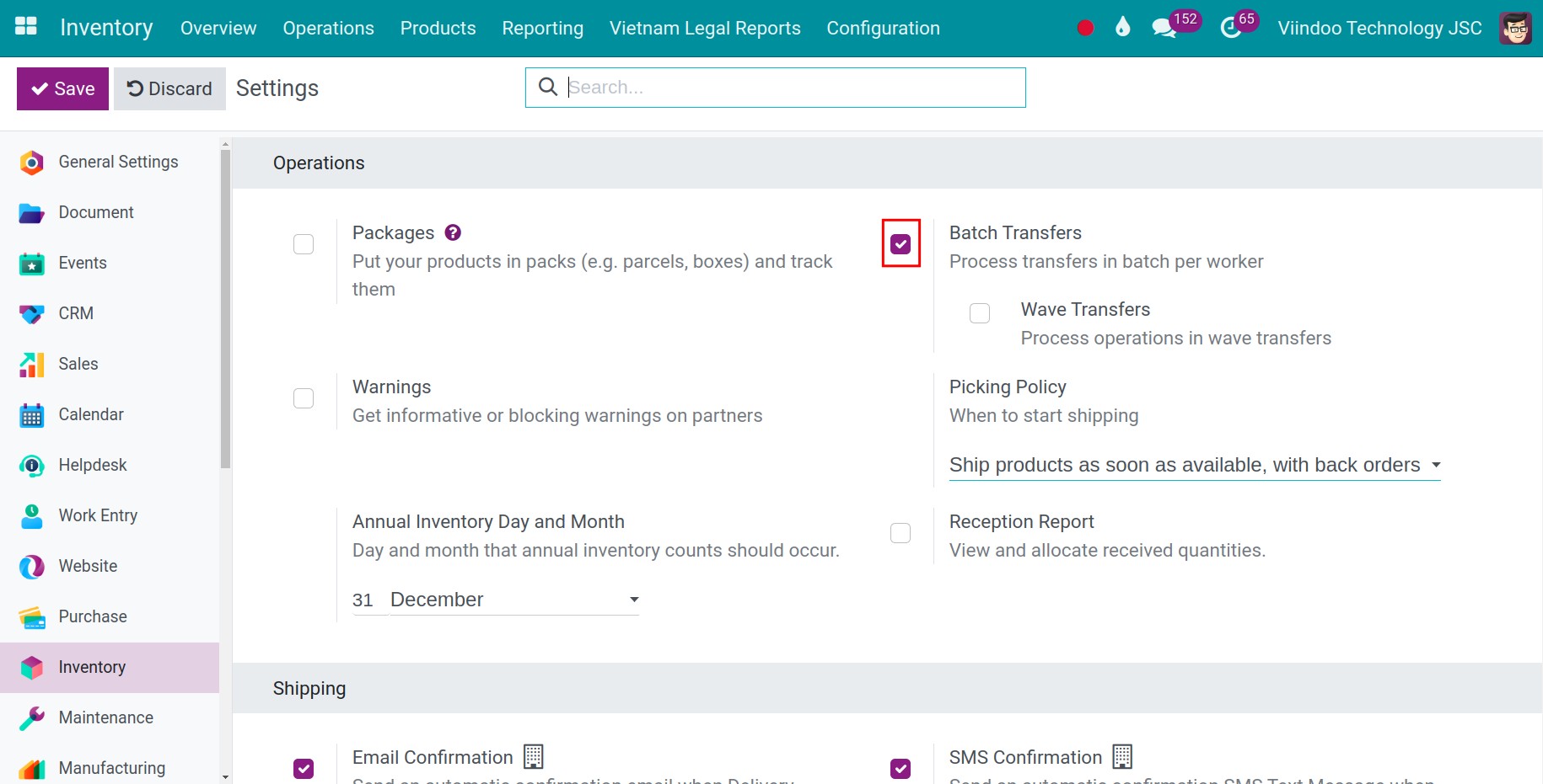 Batch transfers feature activation