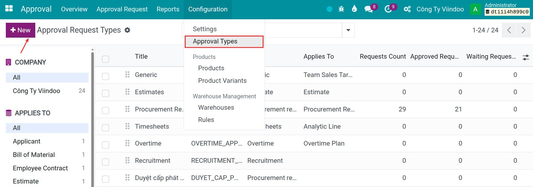 Create Approval types in Viindoo