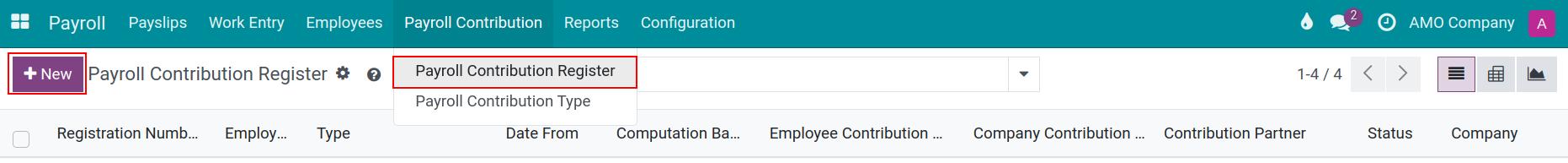 Create a Labor union contribution register for an employee