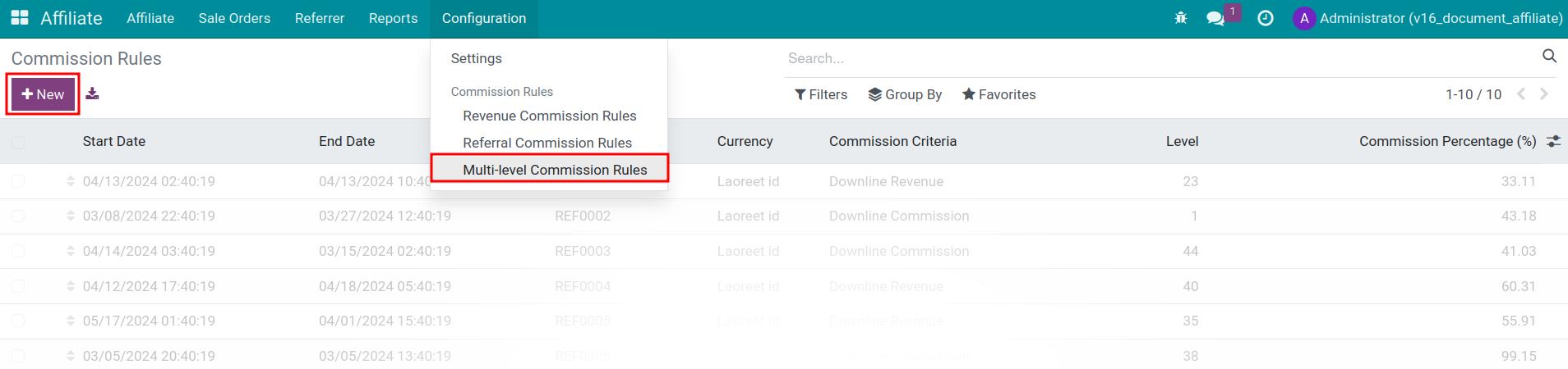 Create a new multi-level commission rule in Viindoo Affiliate