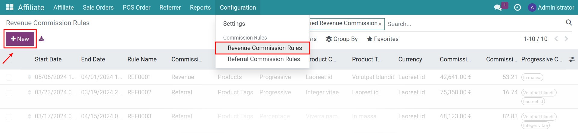 Create revenue commission rule