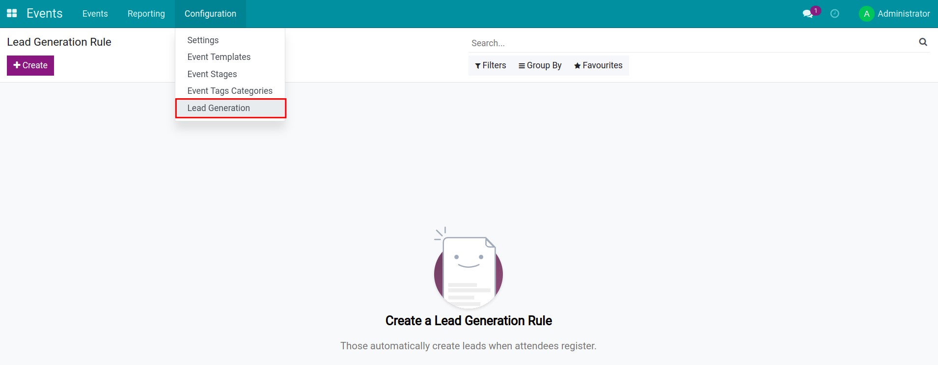 The lead generation rule menu